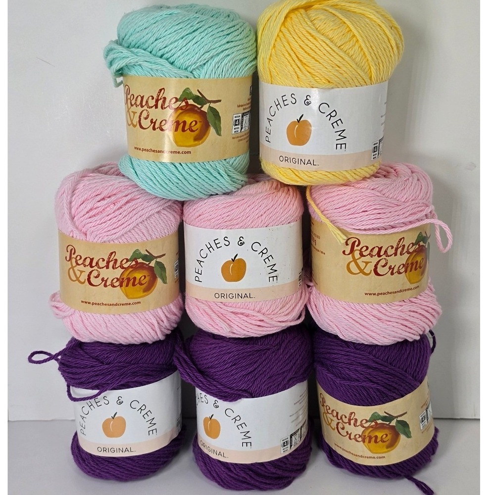 Peaches & Creme Original Cotton Yarn Lot 8 Skeins Worsted 4-Ply Pink Purple Mint